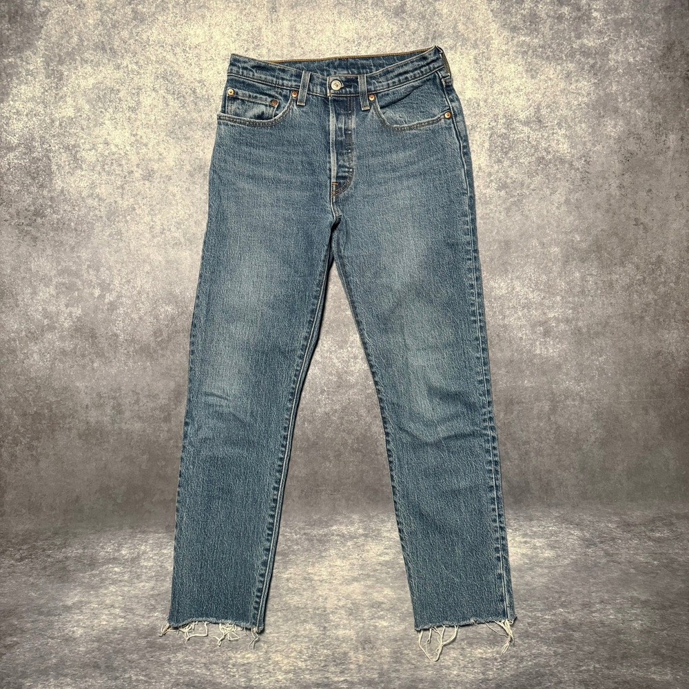 Levi's 501 Original‎ Fit Straight Leg Raw Hem Jeans Blue W26 L28